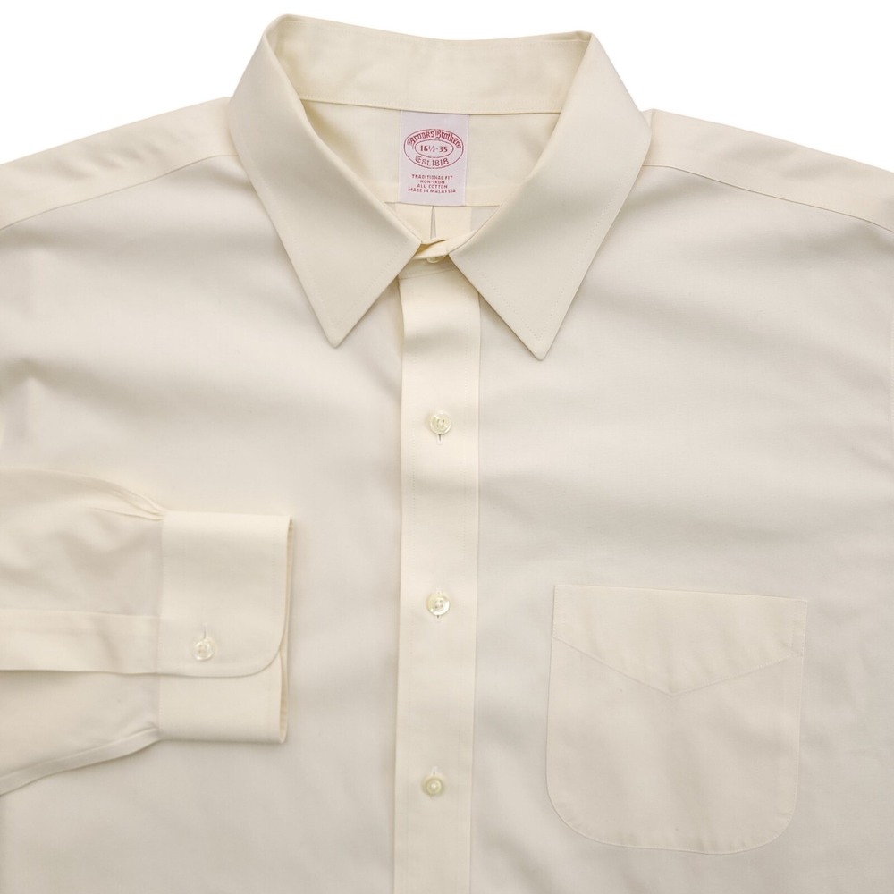 Brooks Brothers Dress Shirt 16.5 35 Traditional Fit Non Iron Yellow Mens